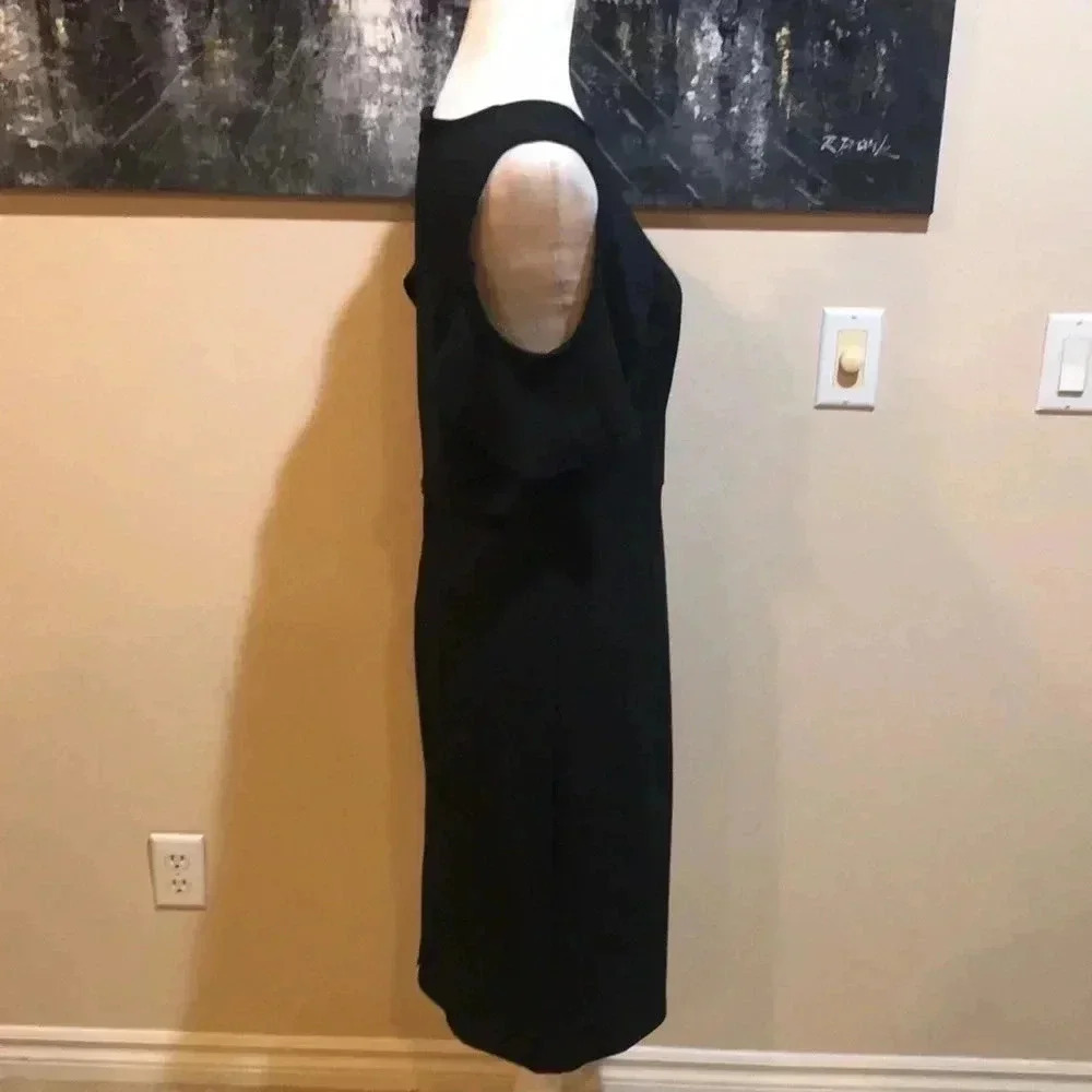 NWT Nina Leonard Black Ruffled Cold Shoulder Dress w/Back Slit Pleated Front-M - Picture 6 of 10